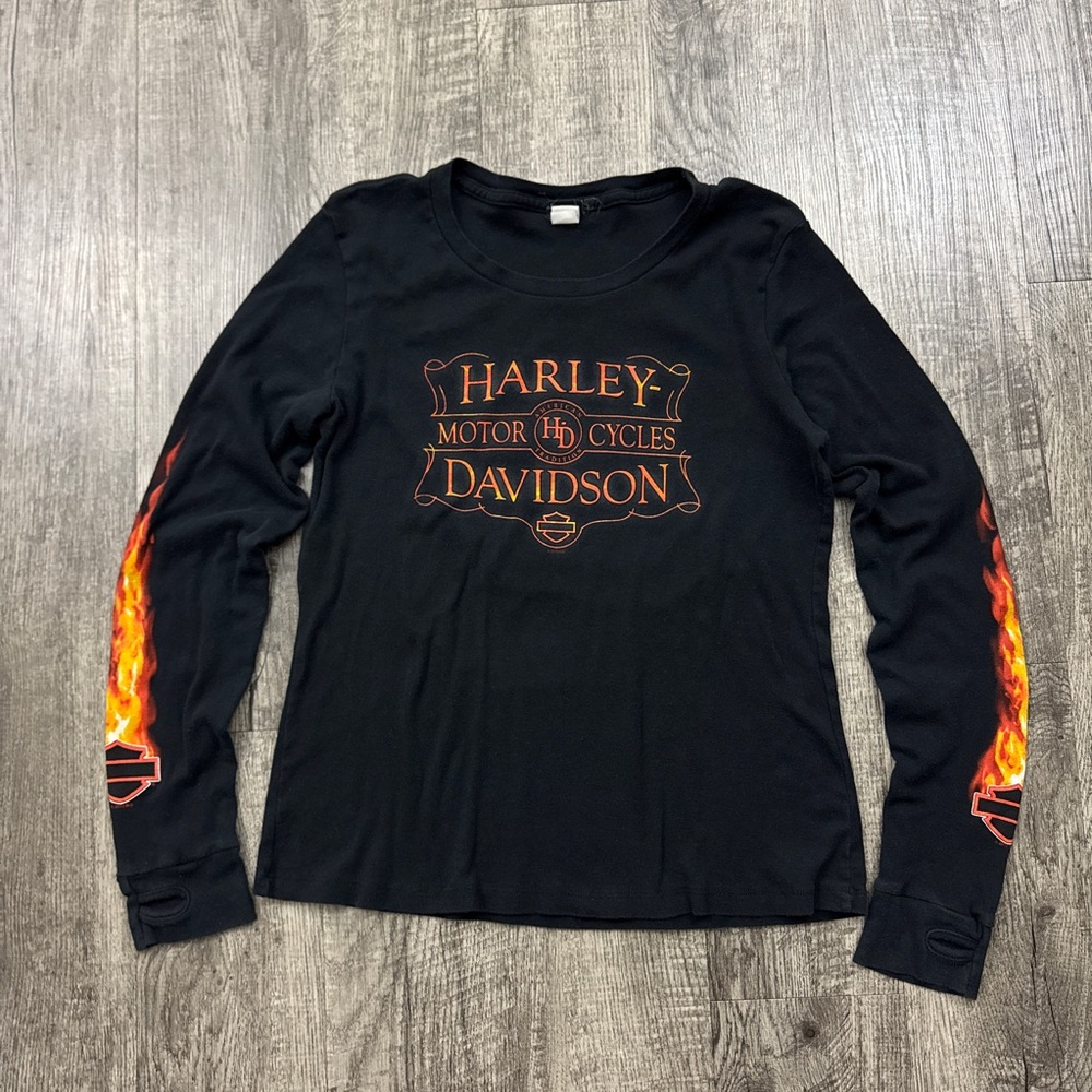 Y2K Harley Davidson Flames Long Sleeve Shirt Top